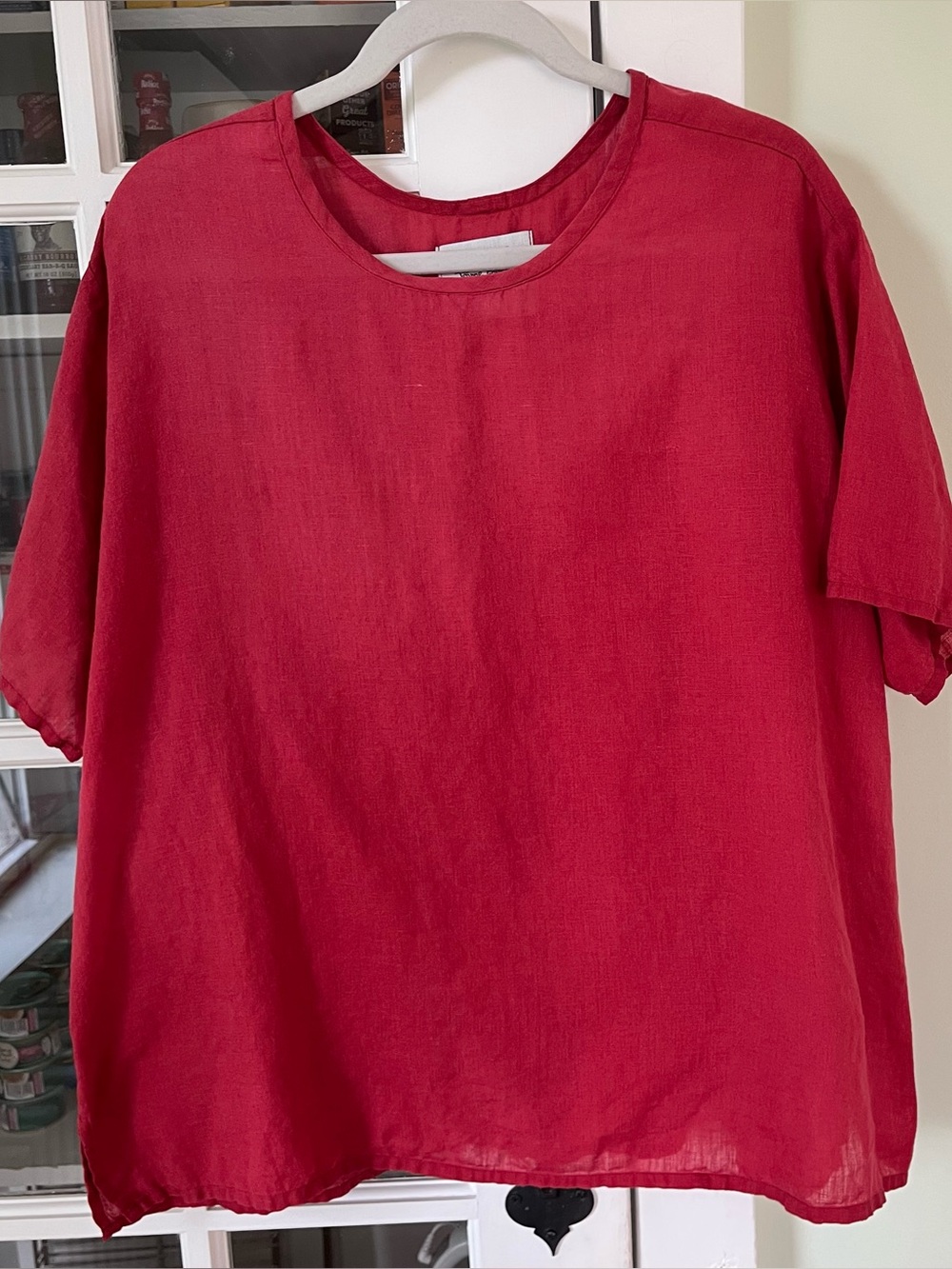 Flax Oversized Linen Red Short Sleeved Top Sz Medium